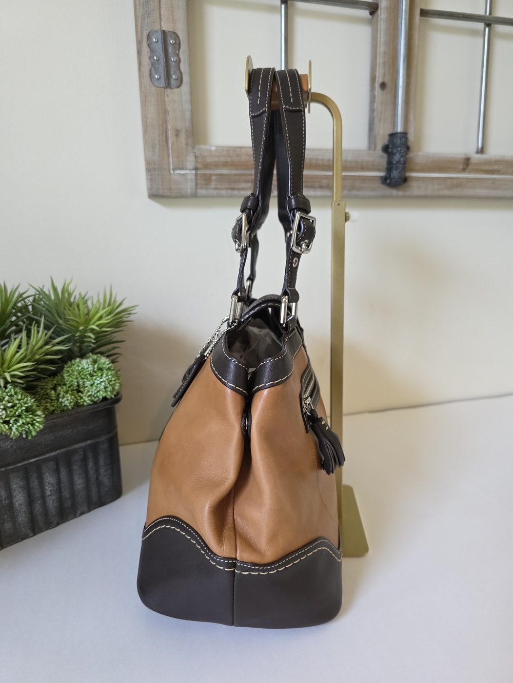 Vintage Coach Hamptons Carryall Tote Leather Suede Signature Shoulder Bag - Picture 9 of 16